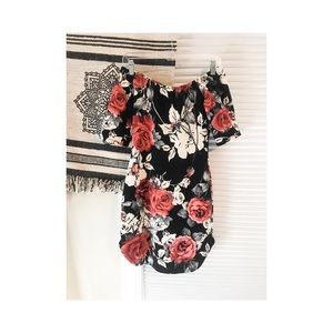 Floral strapless body con dress